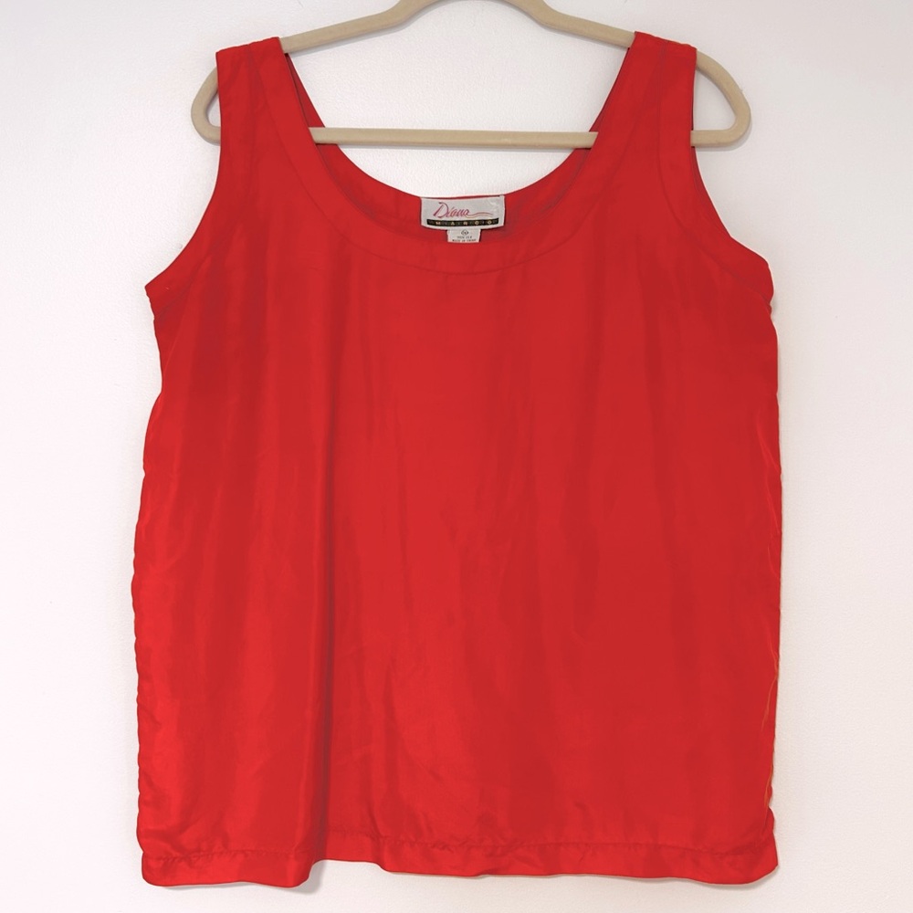 VINTAGE Diana Marco Orange Silk Sleeveless Top Women’s Size 14‎